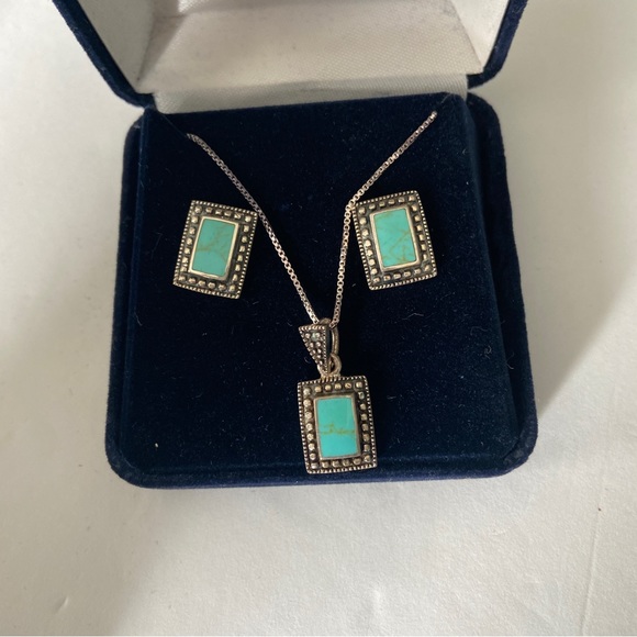 Sterling Silver and Turquoise Necklace and Earring Set - Picture 2 of 6